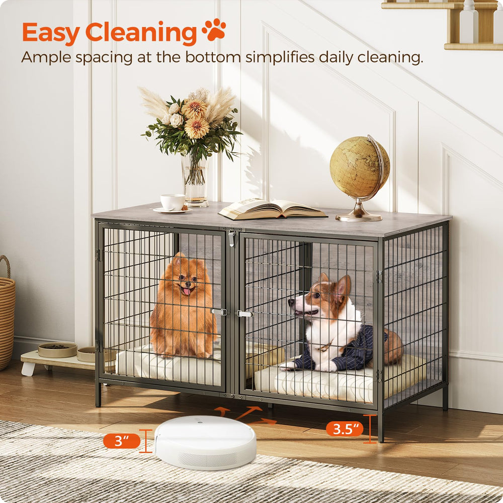 MAHANCRIS end table style dog crate complements living room furniture.