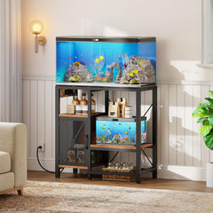 MAHANCRIS fish-tank-stand side view demonstrates integrated outlets for easy power.