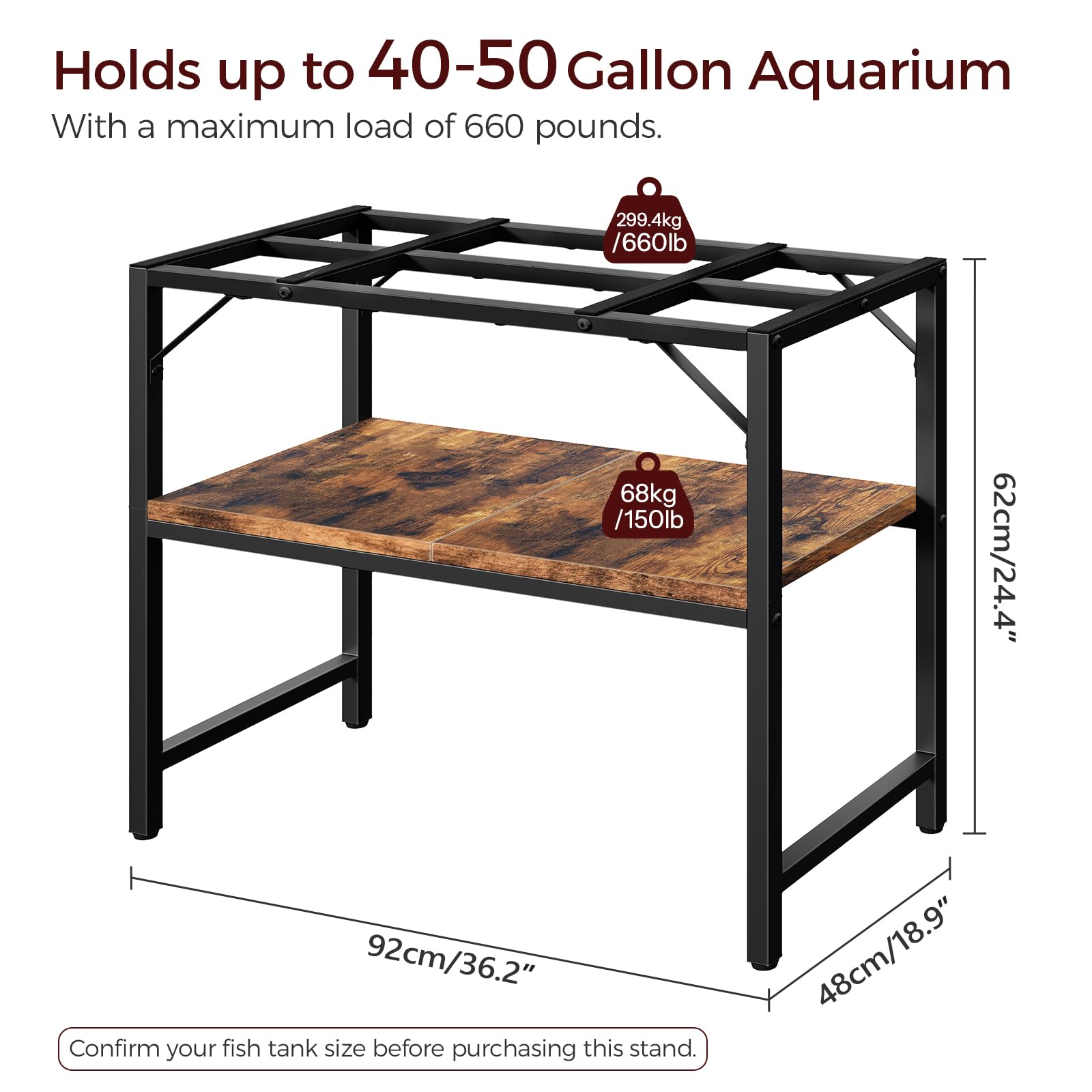 MAHANCRIS heavy-duty metal frame ensures stability for large tanks.