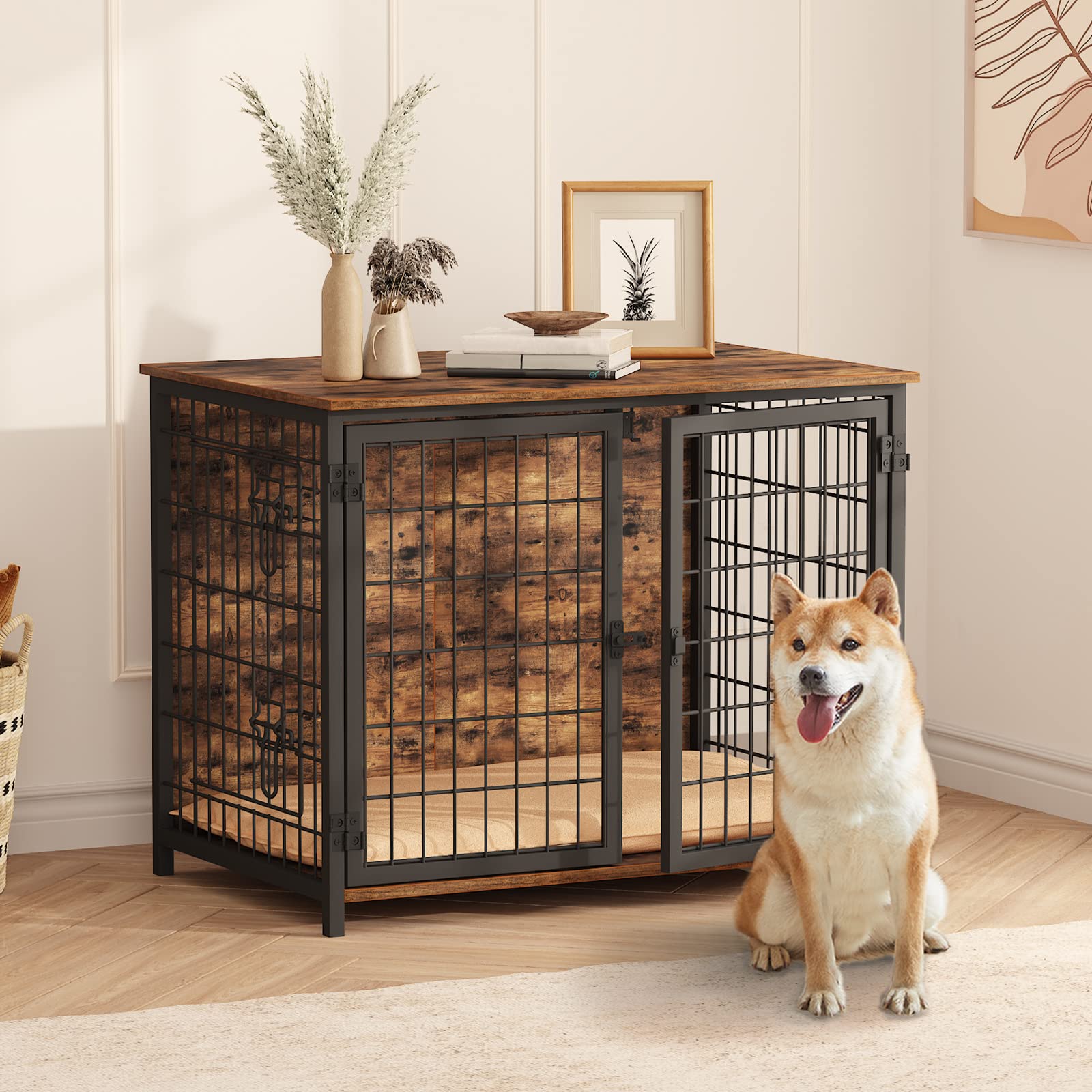 MAHANCRIS rustic brown finish complements living spaces and dog comfort.