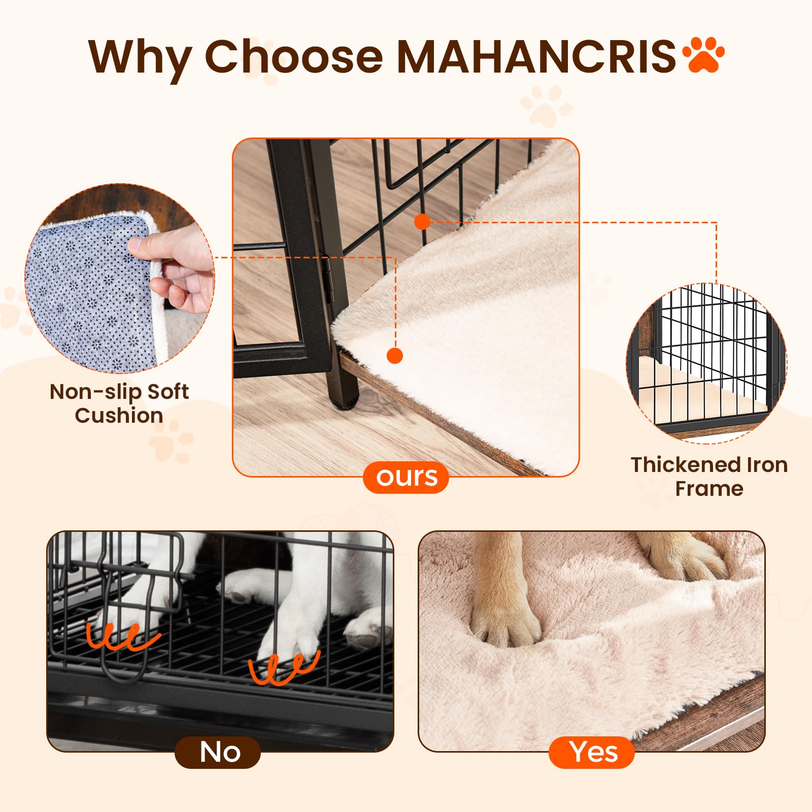 MAHANCRIS rustic brown wood finish complements living spaces while housing a secure dog space.