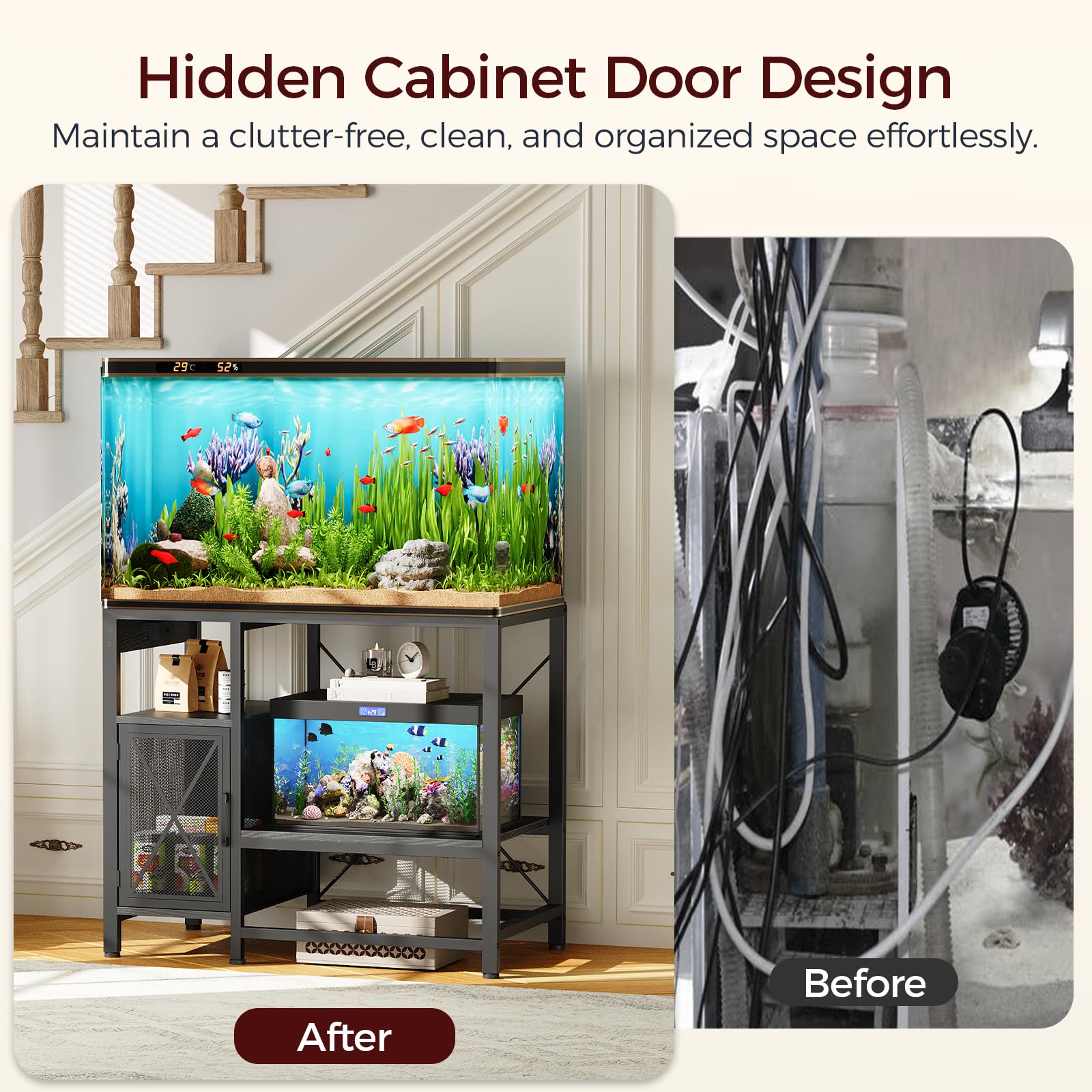 MAHANCRIS stand open shelves display accessories within easy reach.