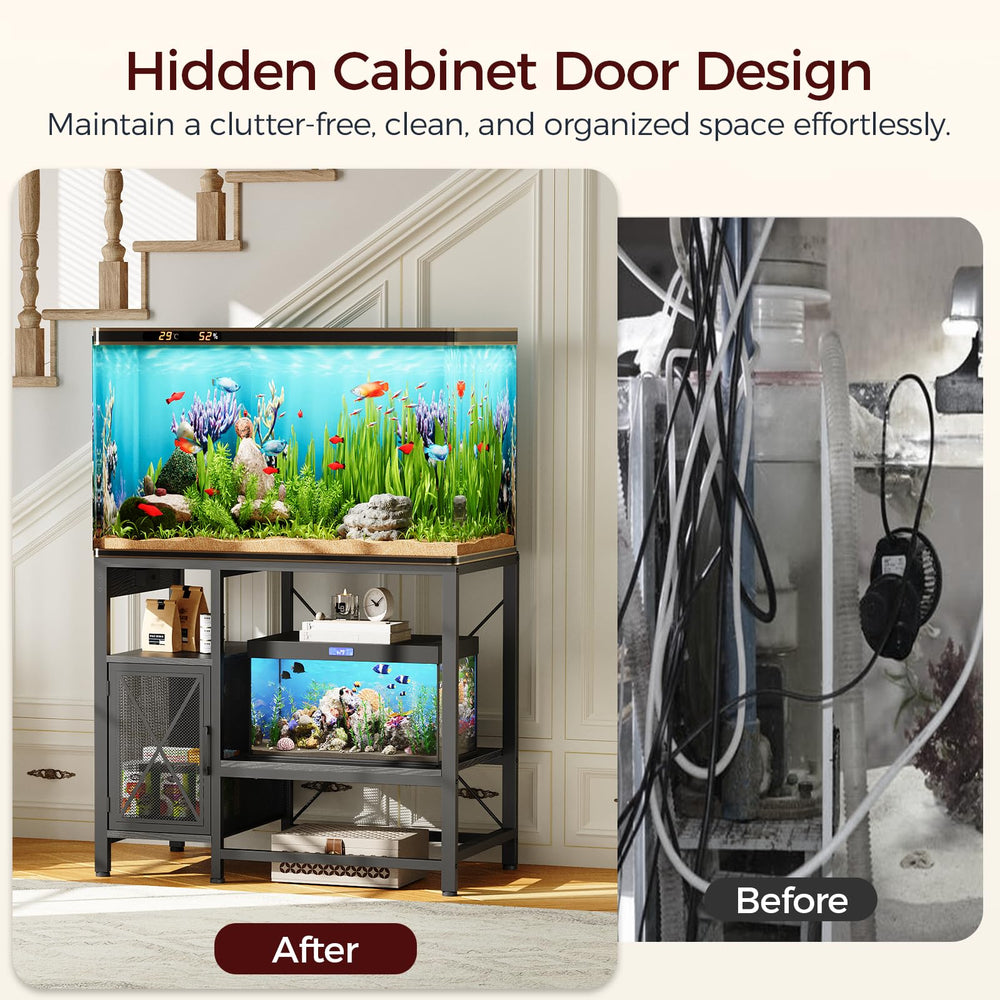 MAHANCRIS stand open shelves display accessories within easy reach.
