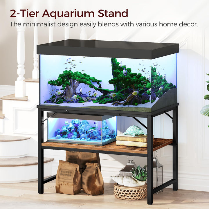 MAHANCRIS two-tier stand provides organized storage for aquarium tools.