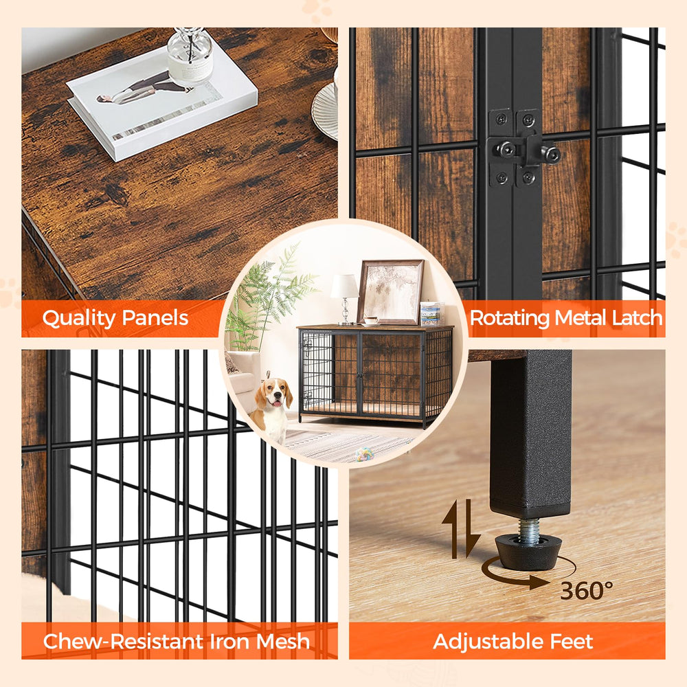 MAHANCRIS wooden dog crate interior with bed invites cozy lounging after play.