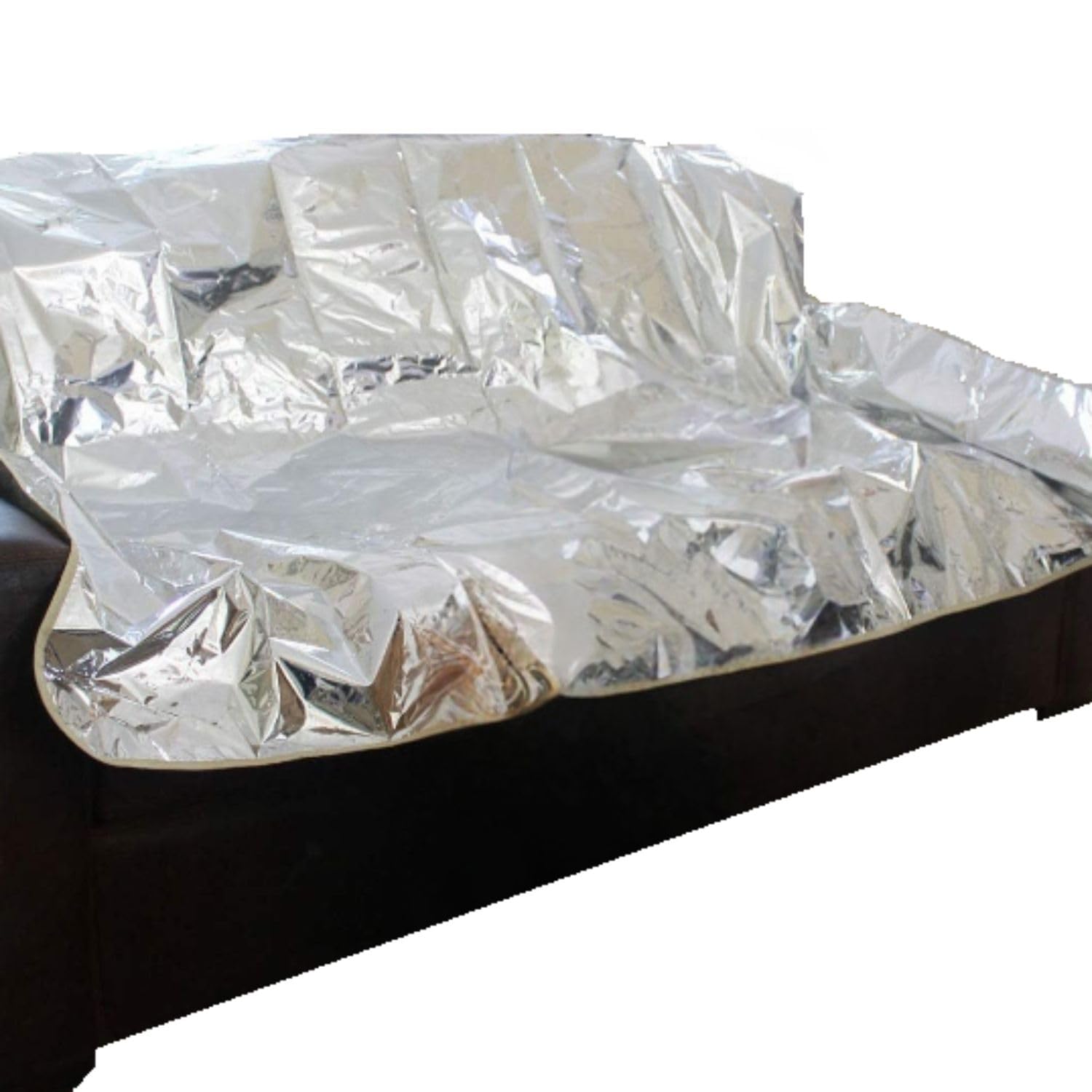 Maikuni Pet Repeller Pad on sofa, silver 72, helps deter pets from lounging and keeps furniture clean.