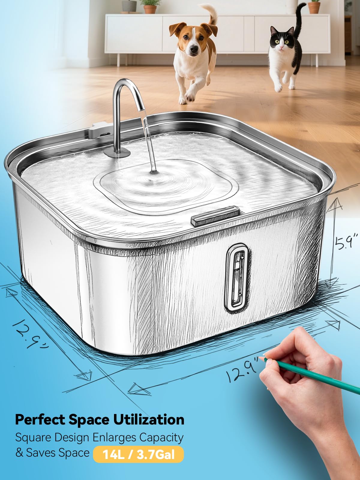 MAILOFY Deeper-Wider Tray reduces splash and allows flexible drinking angles.