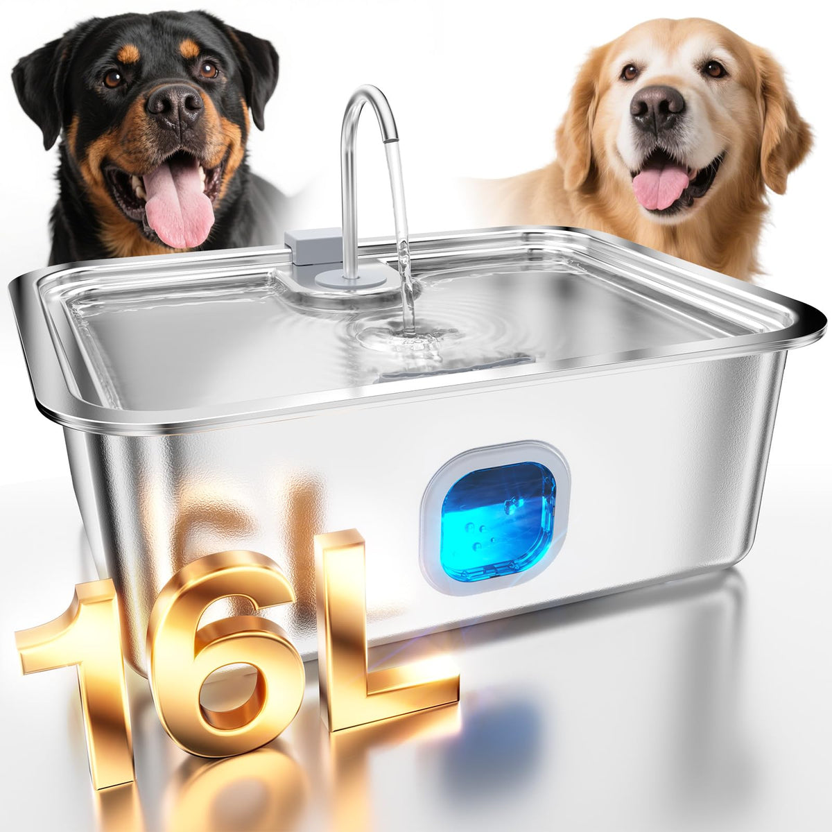 MAILOFY dog fountain 16L capacity ensures ample water for large breeds.