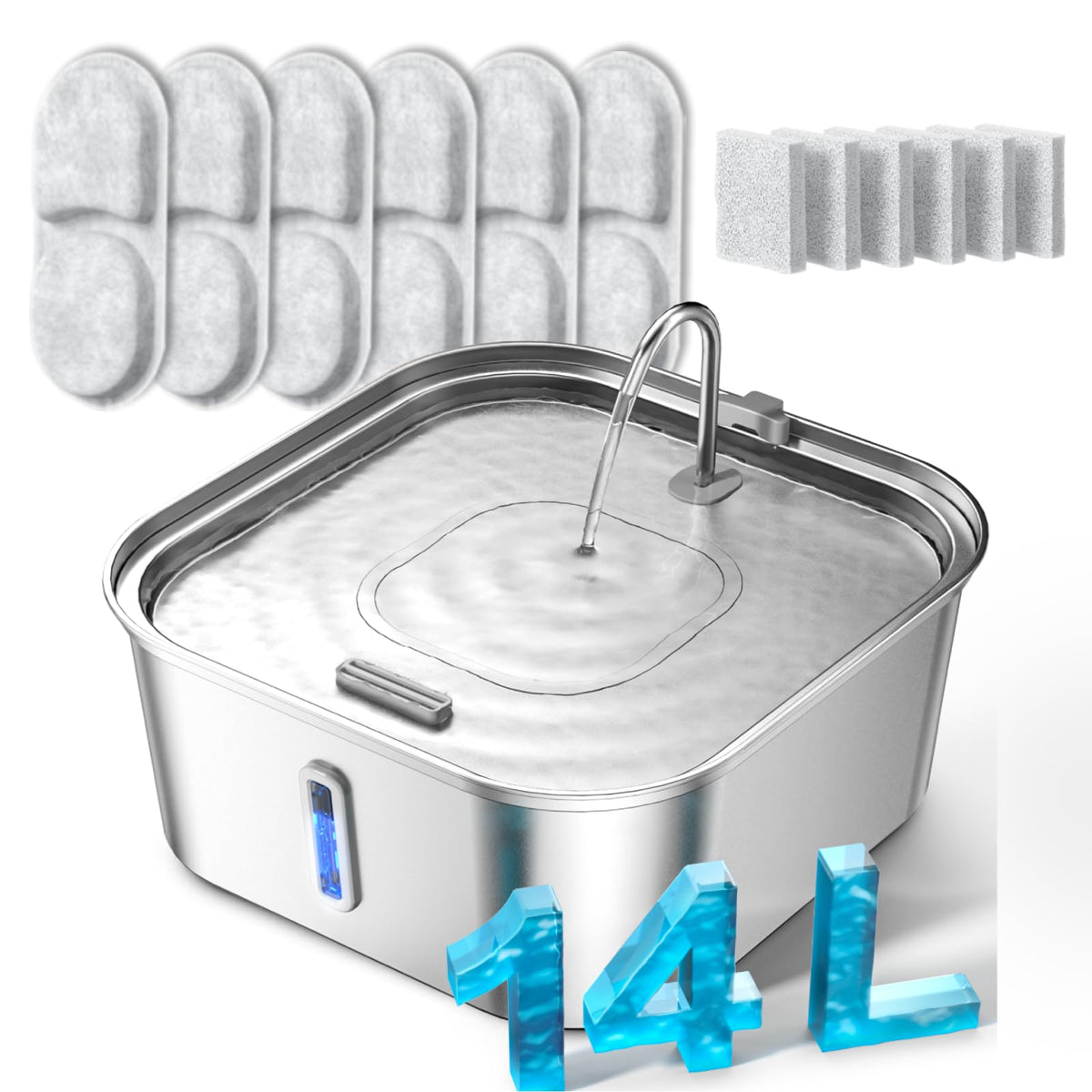 MAILOFY large dog water fountain with 14L capacity for multi-pet homes.