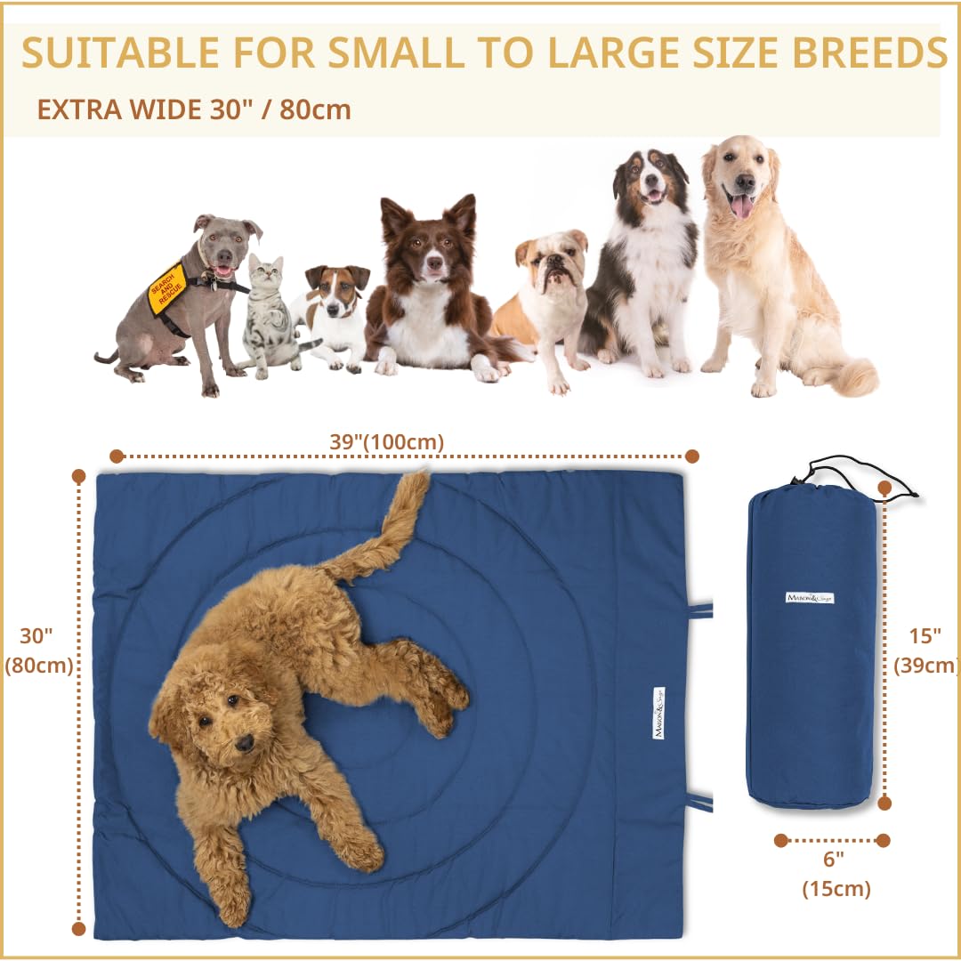 Maison & Sage dog travel mat roll-up stored neatly in a crate
