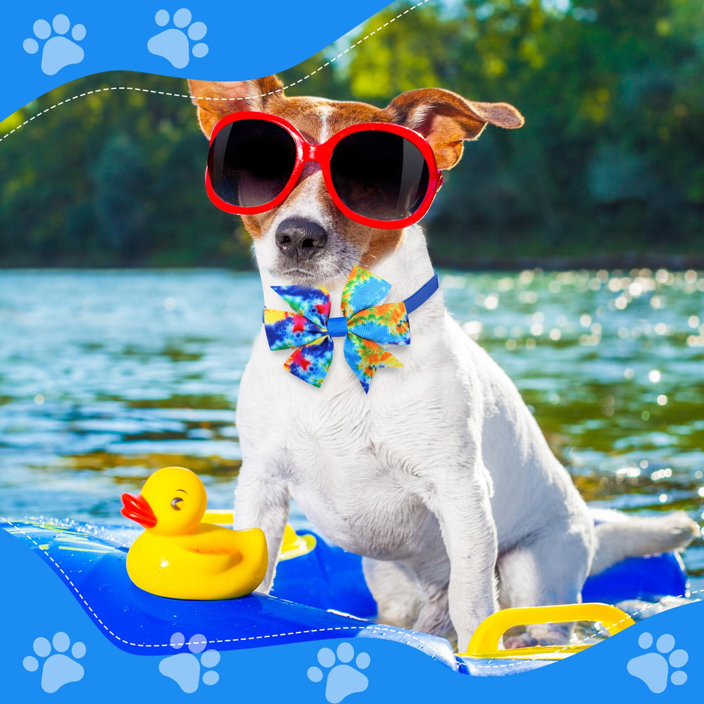 Maitys blue-tie-dye dog bow tie with adjustable strap for a comfy fit.