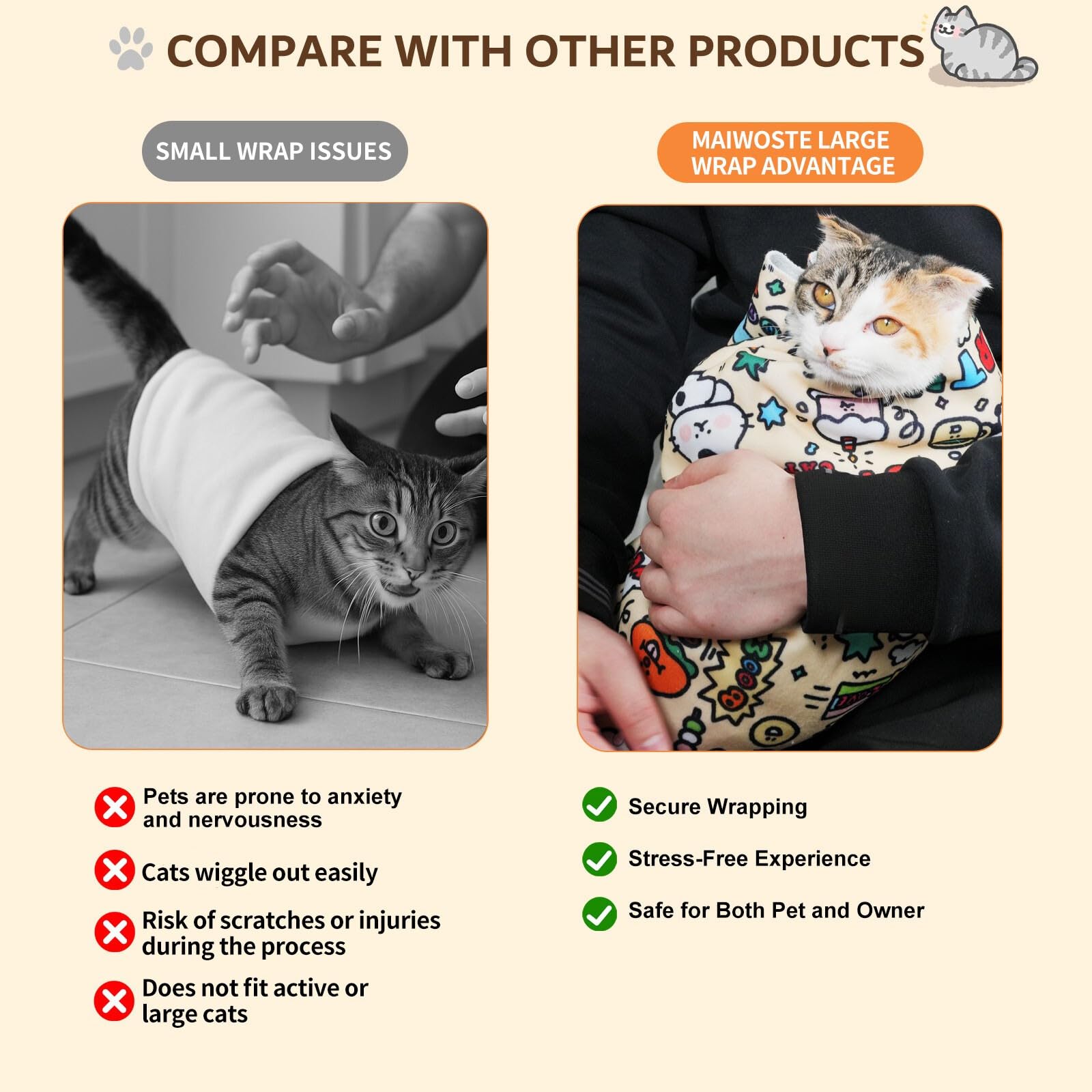 maiwoste elephant cat wrap being used for brushing a relaxed cat