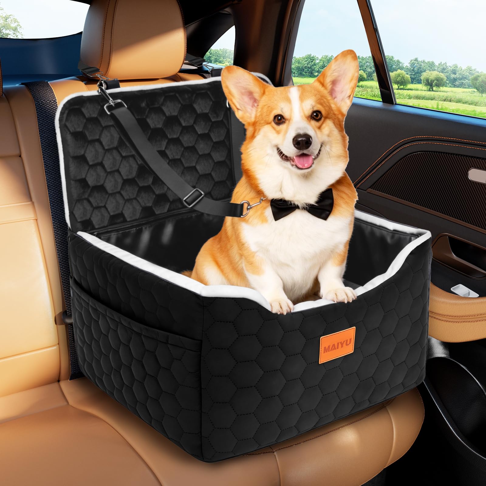 MAIYU dog car seat with adjustable straps keeps pets safely restrained