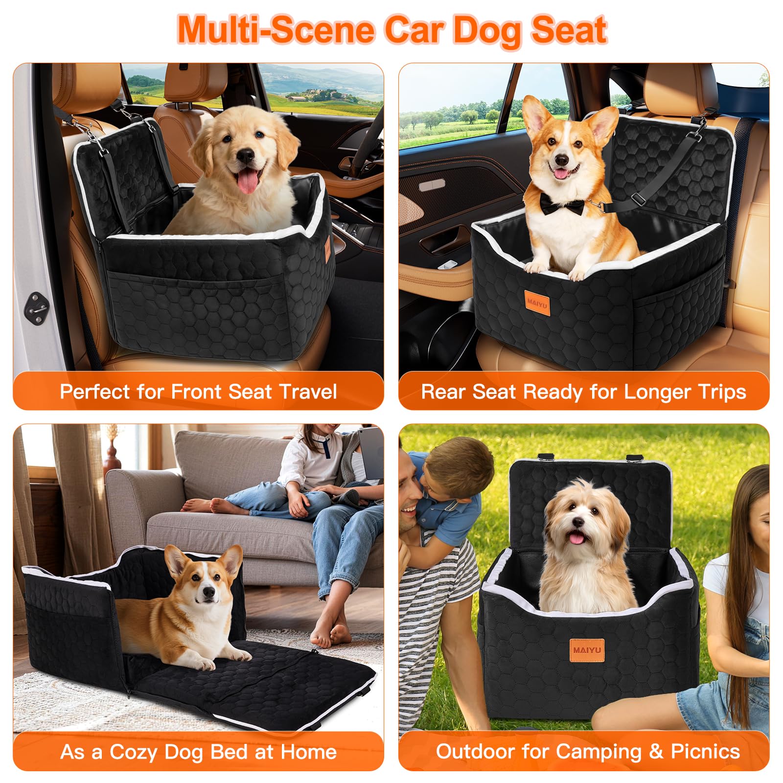 MAIYU dog booster seat includes storage pockets for essentials within reach