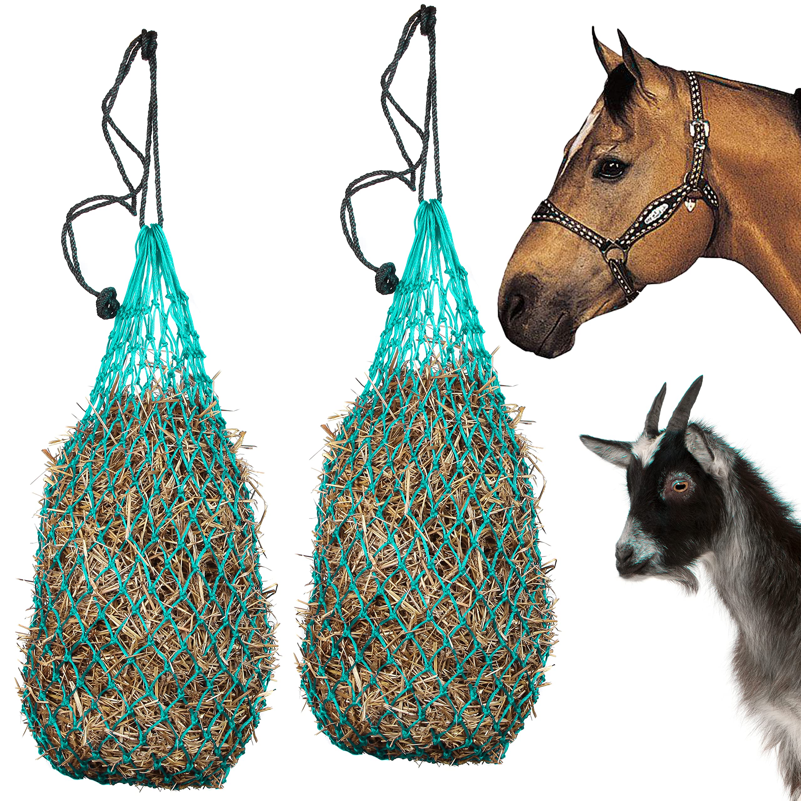 Majestic Ally turquoise hay net, 40-inch, promotes slow grazing for horses