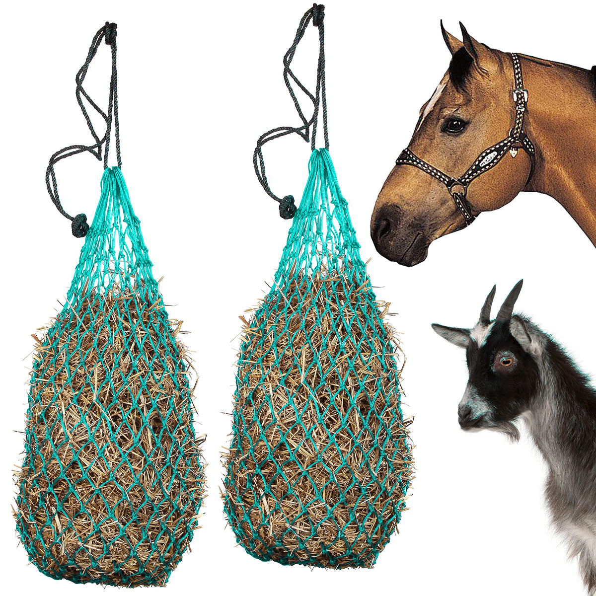 Majestic Ally turquoise hay net, 40-inch, promotes slow grazing for horses