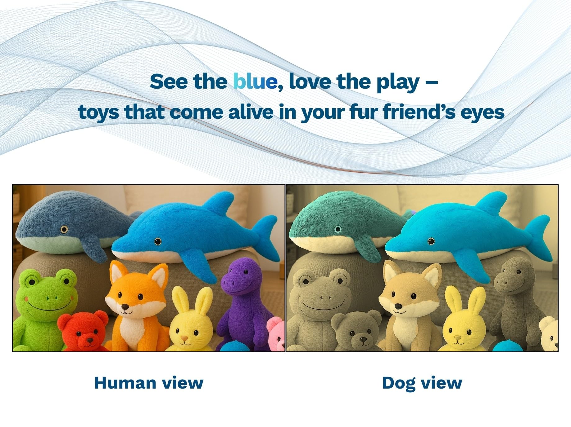 Majestic Pals double-mesh blue toy emphasizes durability for daily play.