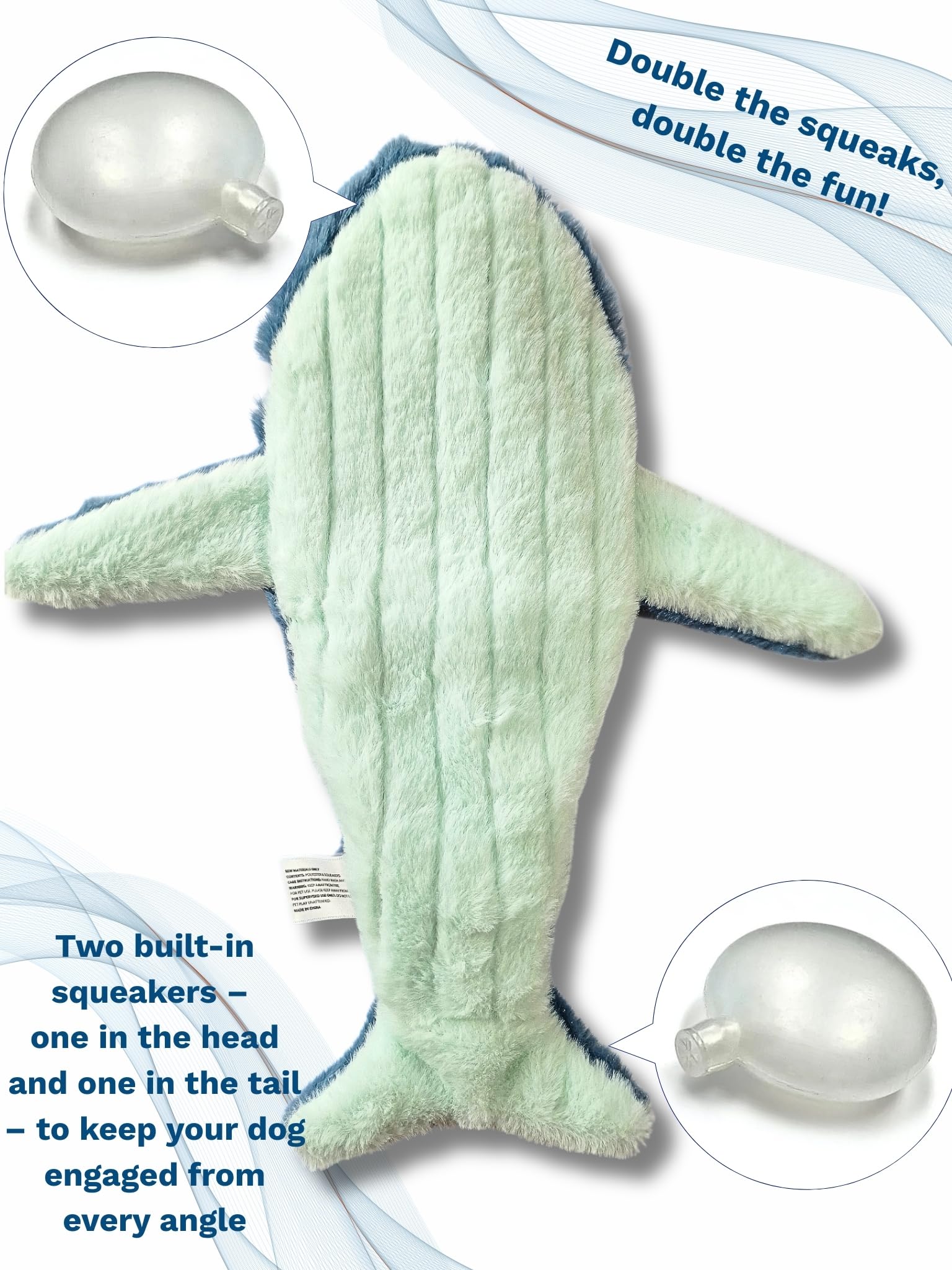 Majestic Pals no-stuffing blue plush reduces mess during playtime.