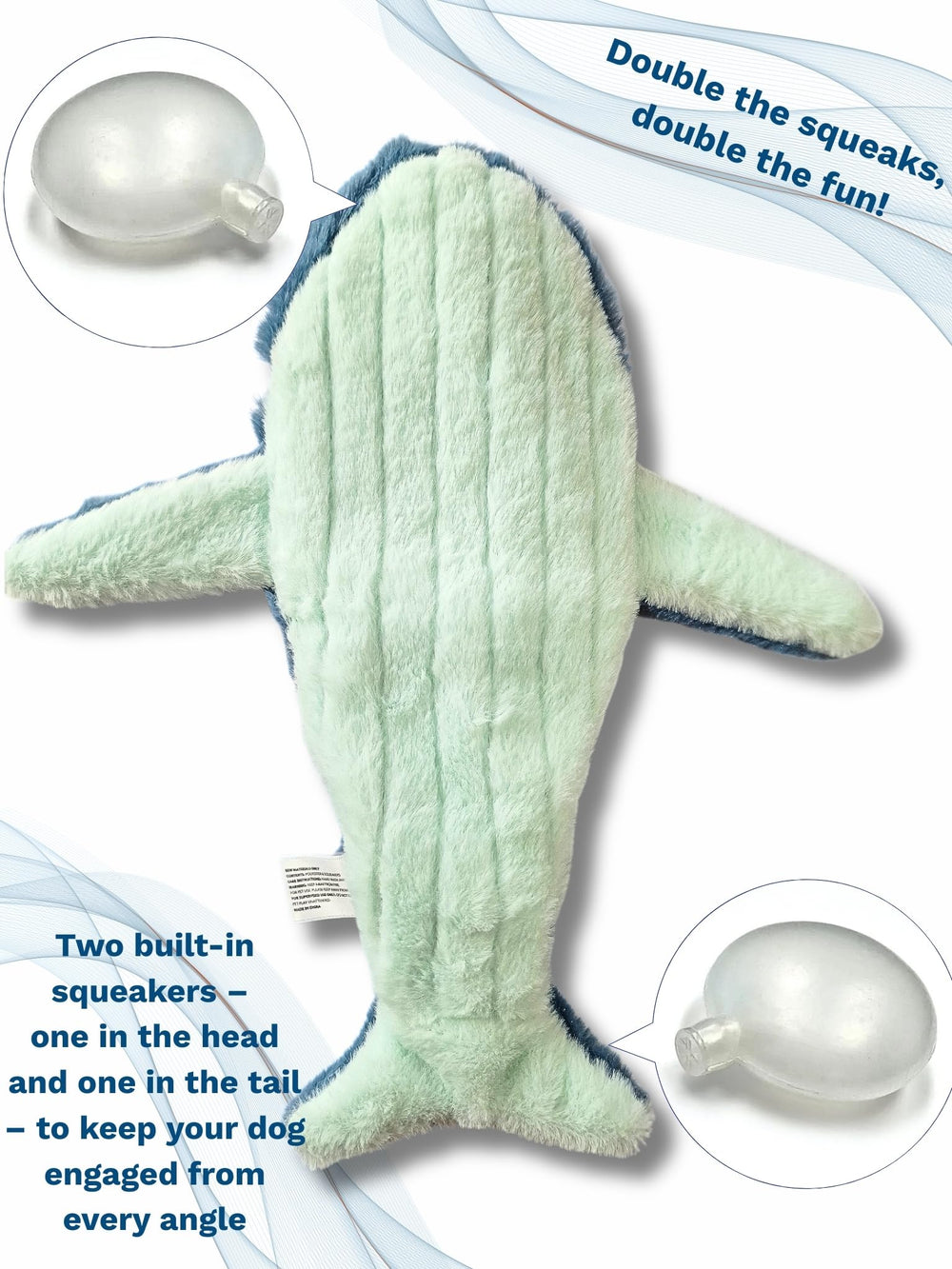 Majestic Pals no-stuffing blue plush reduces mess during playtime.