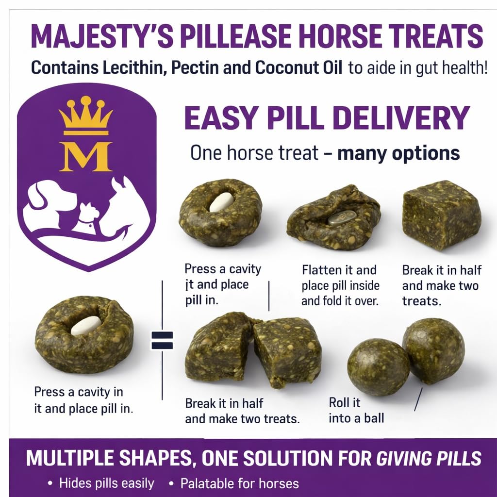Horse enjoying Majesty's PillEase during medication routine.