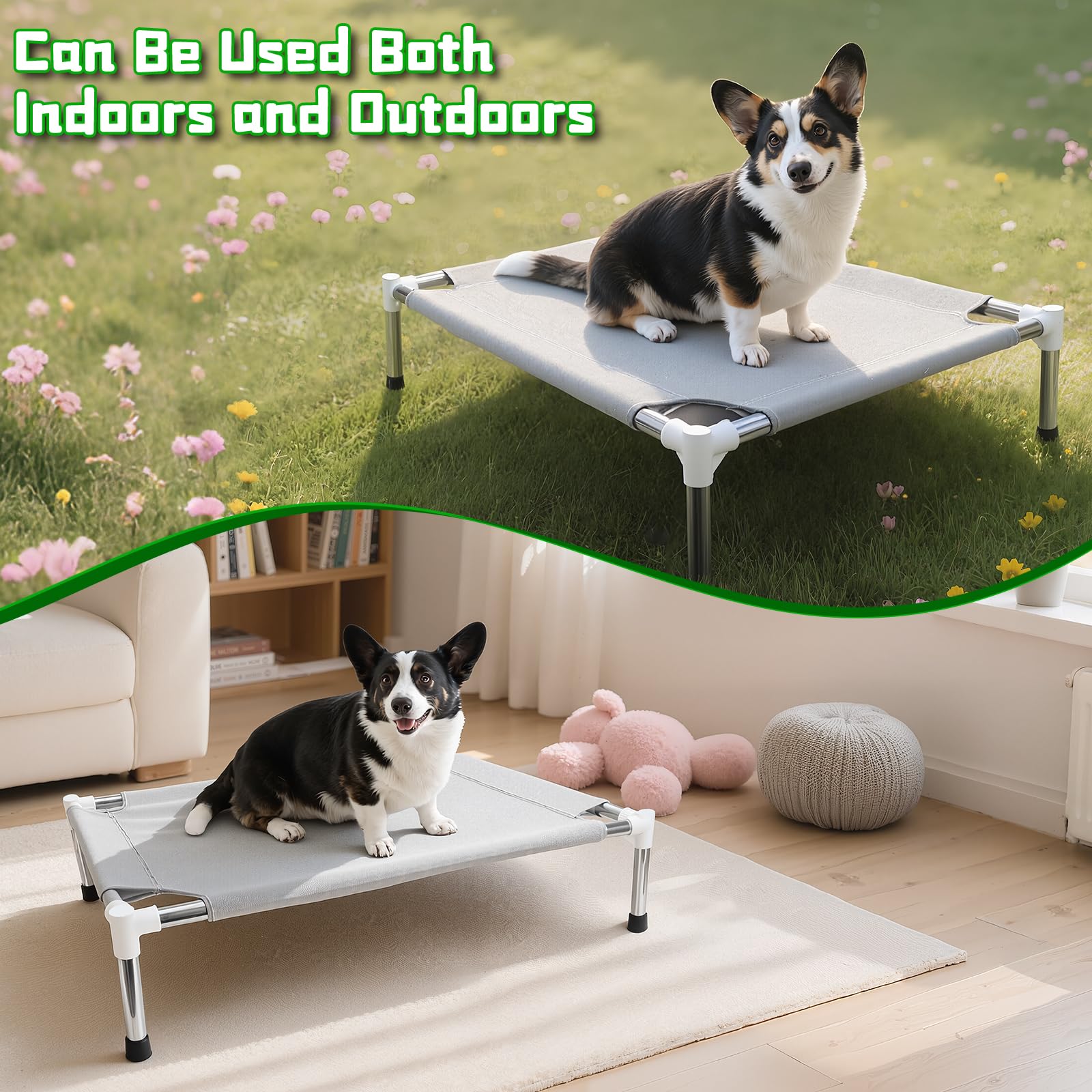Dimensions 26x19-6 inches show compact small-dog fit.