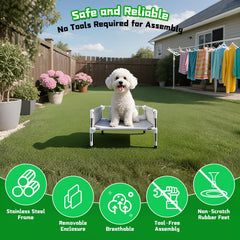 Makerfire Elevated Dog Bed with non-slip feet protects floors and stays stable.