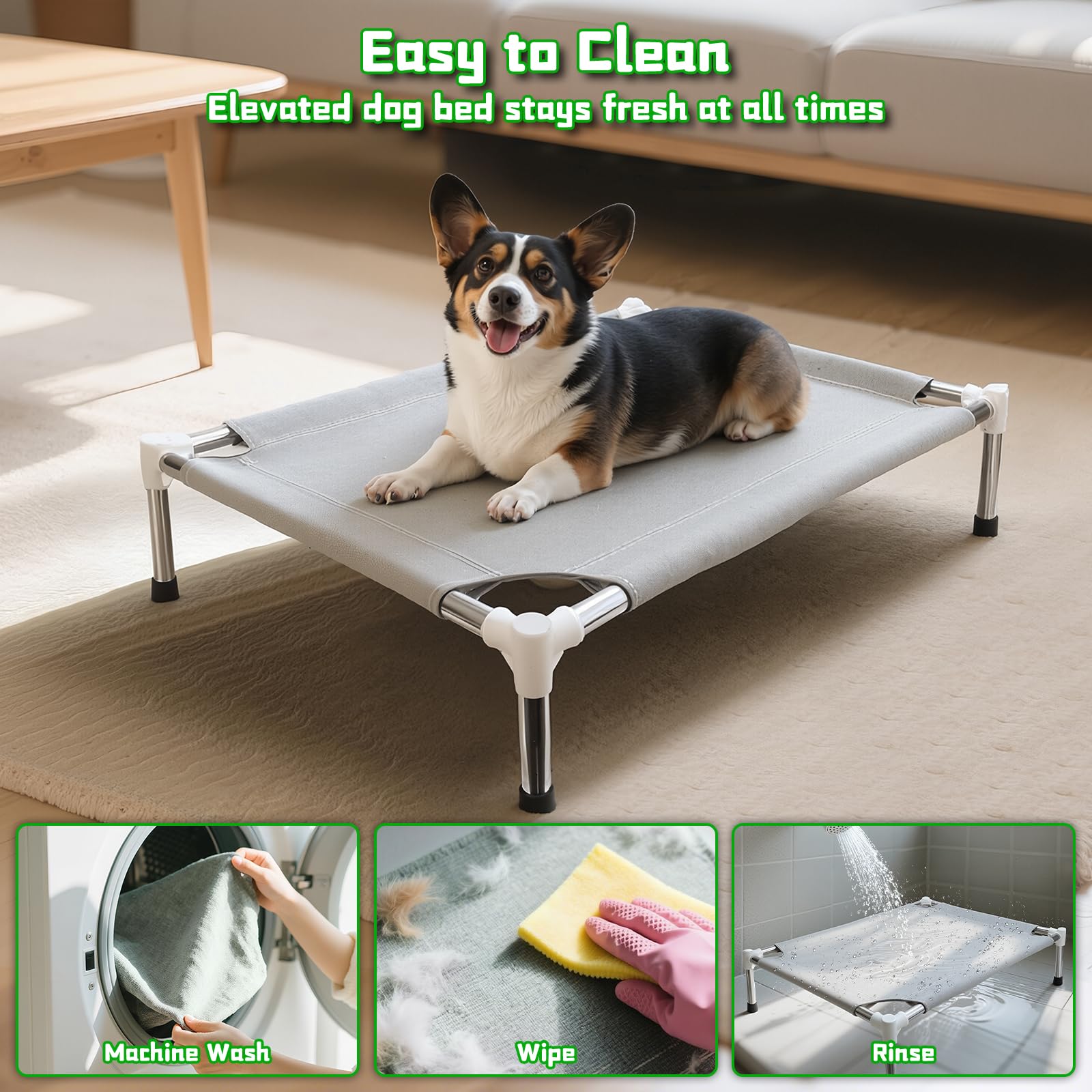Stainless steel frame provides durable support for pets.