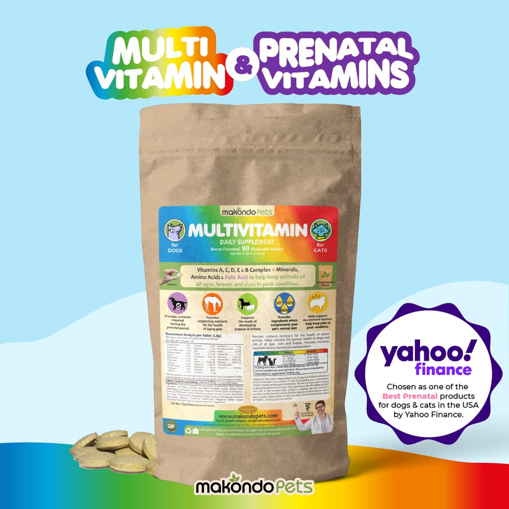 Makondo Pets bacon-flavored powder vitamins close-up for easy dosing