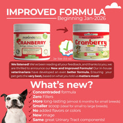Makondo Pets cranberry powder being poured into dog food at mealtime.