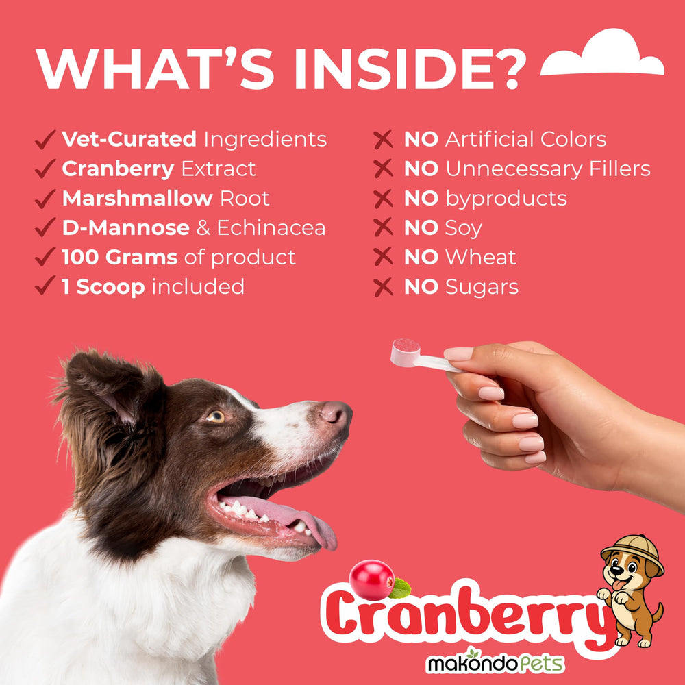 Makondo Pets D-Mannose cranberry blend bottle label.