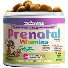 Makondo Pets dog prenatal vitamins soft chews in bottle for maternal health and puppy growth