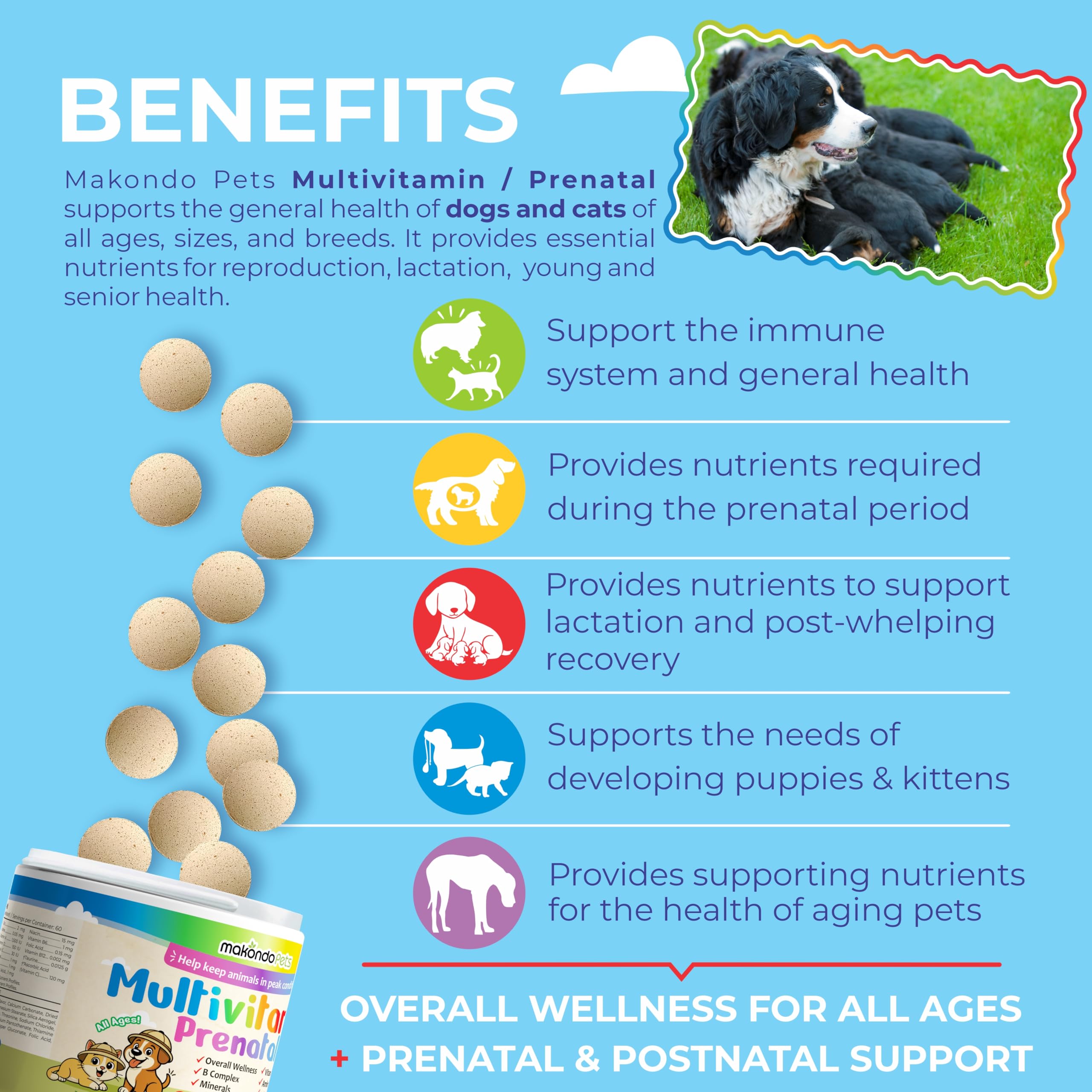 Makondo Pets prenatal vitamins ingredients close-up highlight essential nutrients