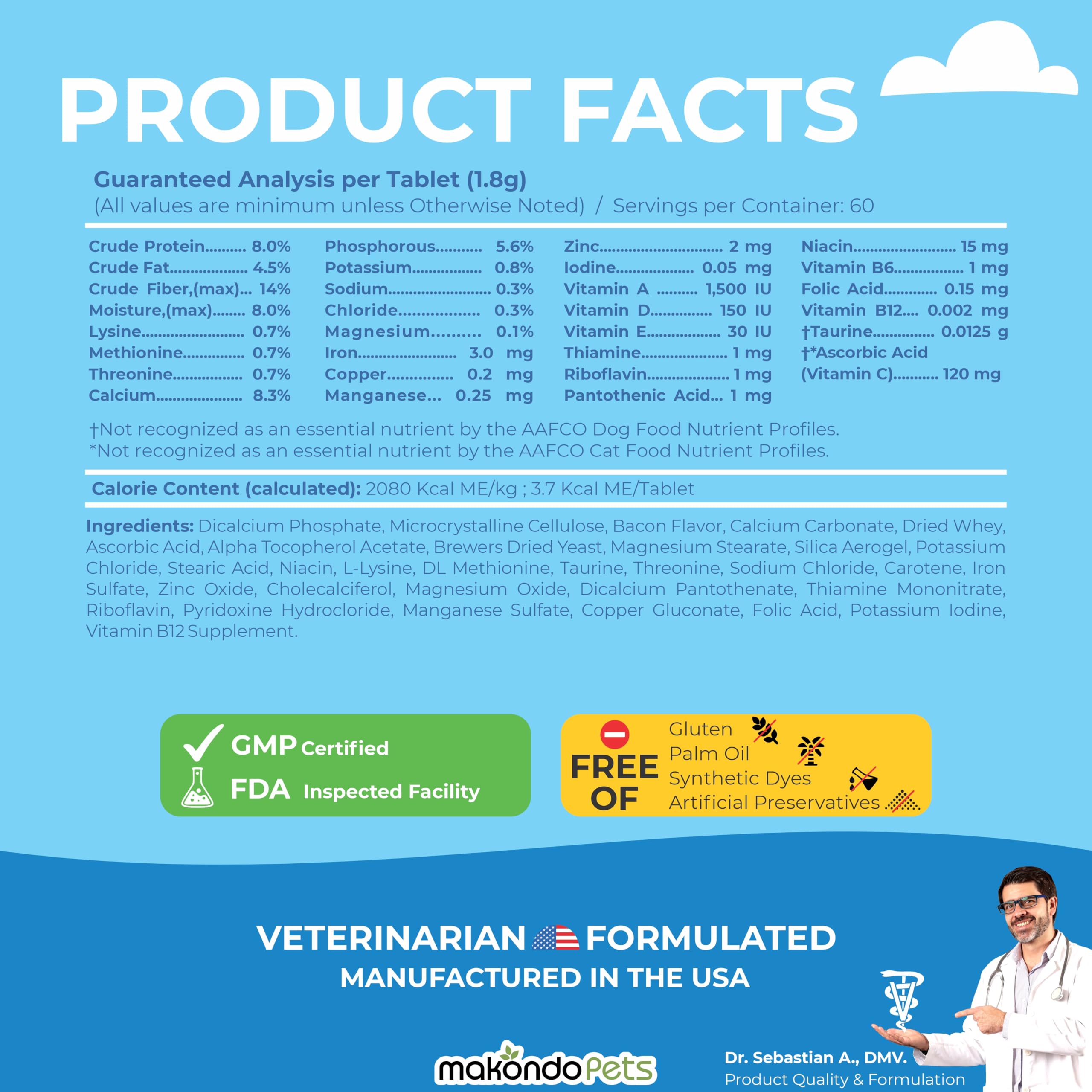 Makondo Pets multi vitamin packaging with US-made ingredients illustration
