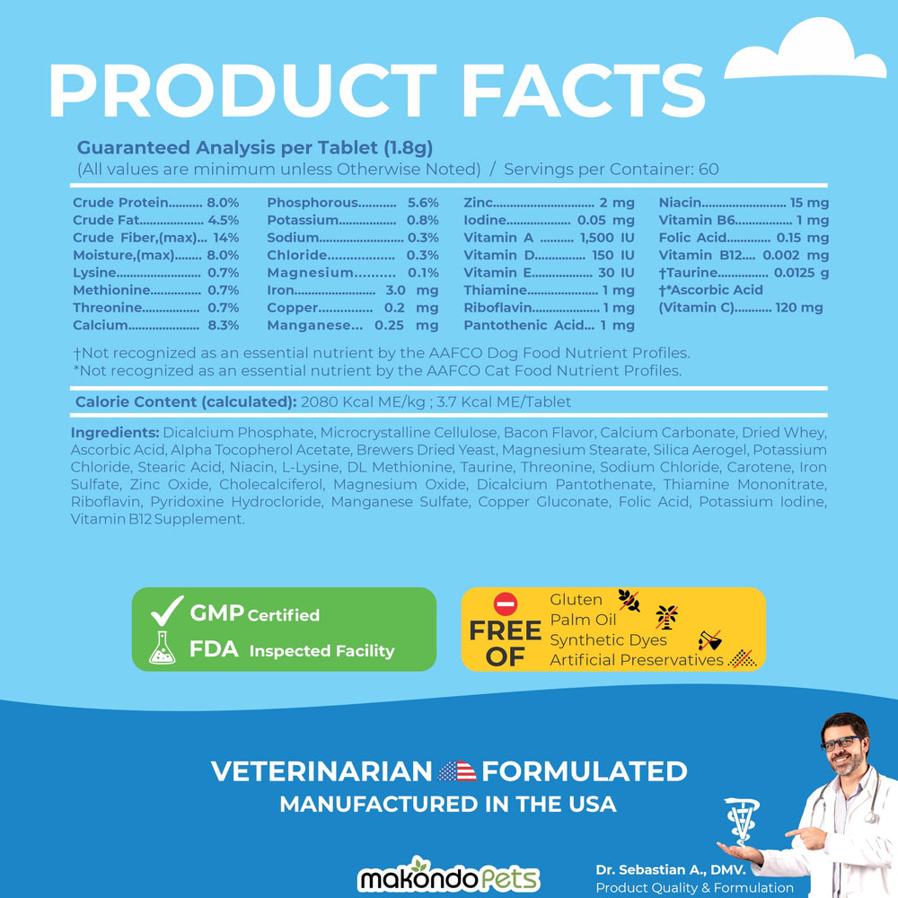 Makondo Pets multi vitamin packaging with US-made ingredients illustration
