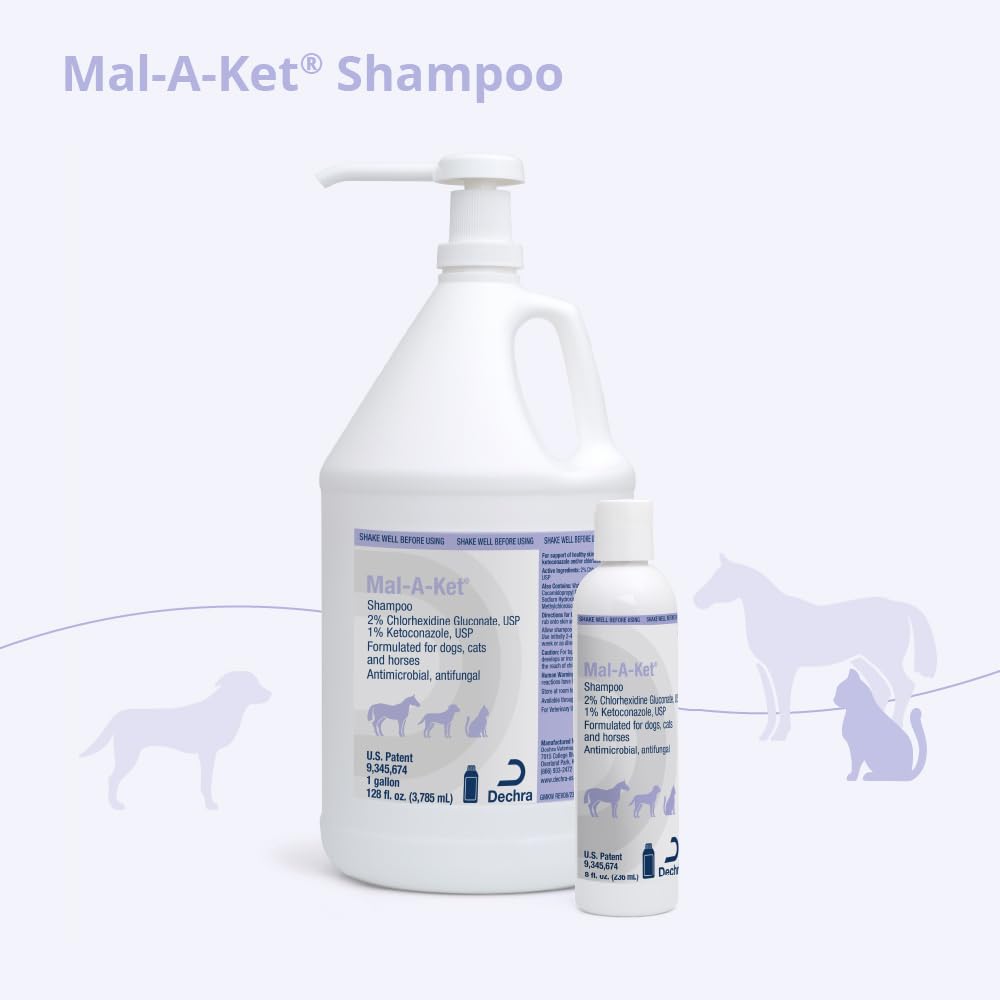 Mal-A-Ket bottle shown during horse grooming session for skin balance.
