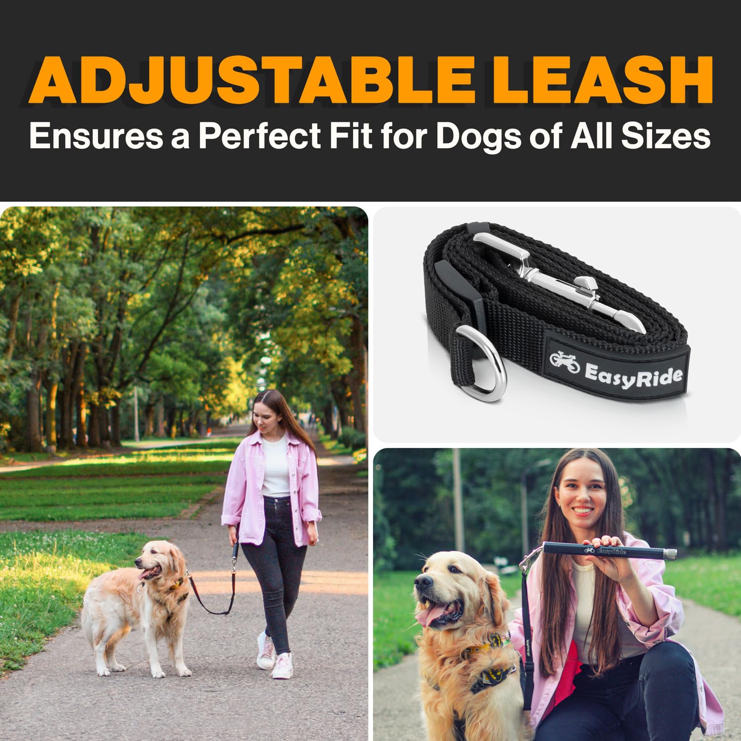 MALABI detachable adjustable leash adapts to different dogs and bike setups.