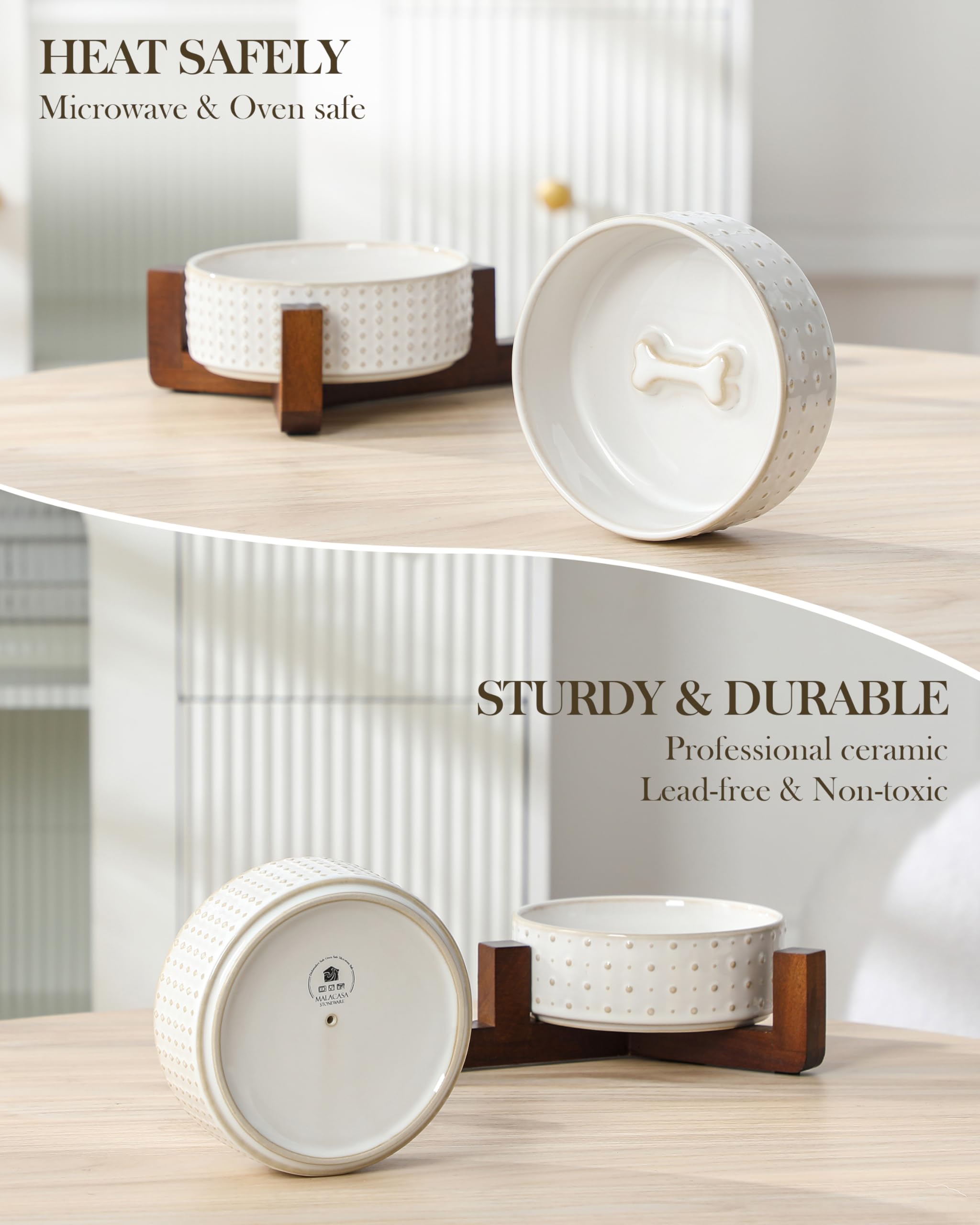 Rhombic and polka dot textures with walnut stand fit a stylish dining area