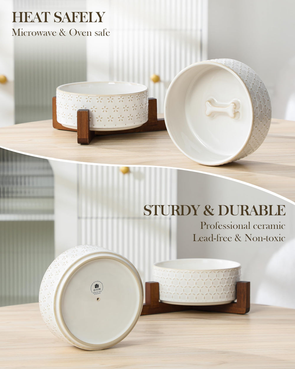 Dishwasher and microwave-safe bowls provide convenient care and meal warming options