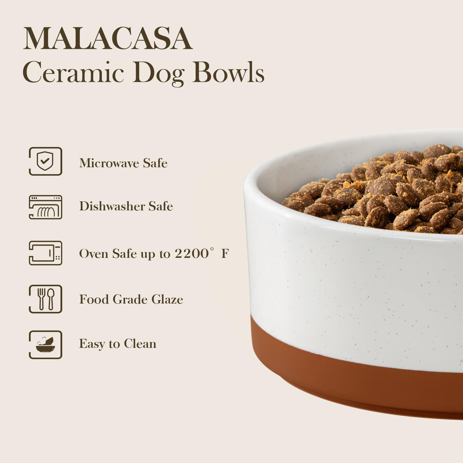 MALACASA bowl filled with kibble demonstrates convenient meal prep.