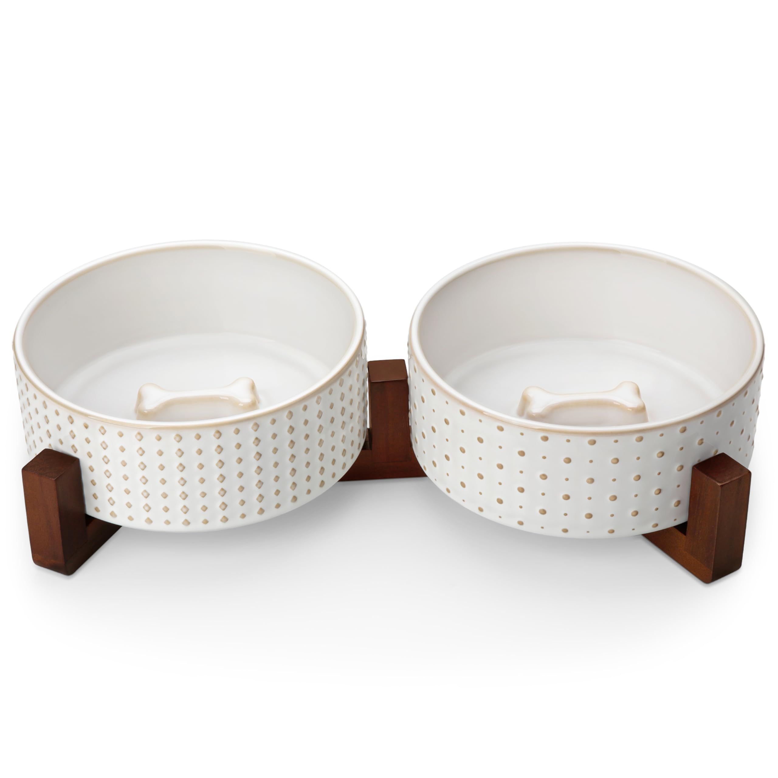 MALACASA dog bowl set with walnut stand for elevated feeding