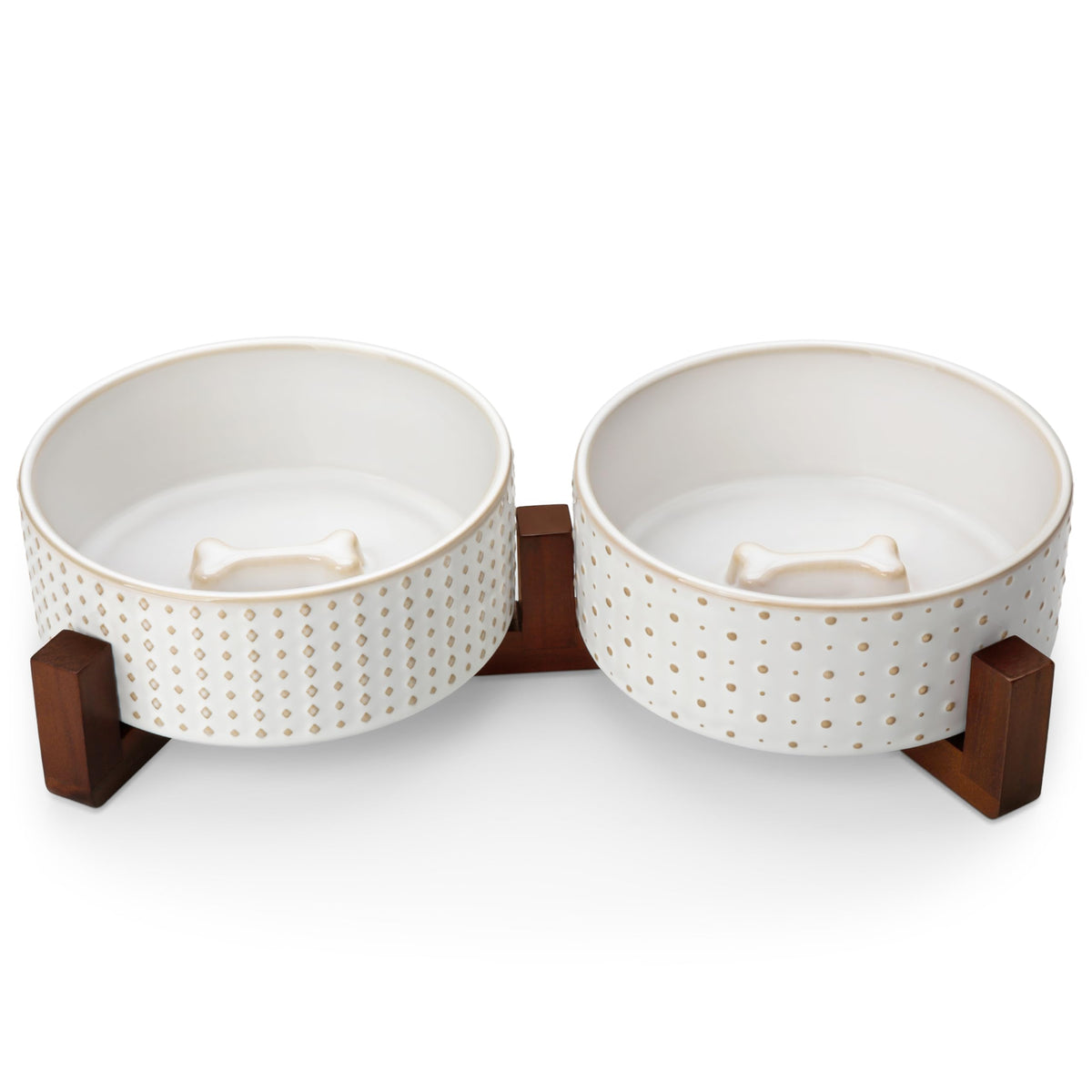 MALACASA dog bowl set with walnut stand for elevated feeding
