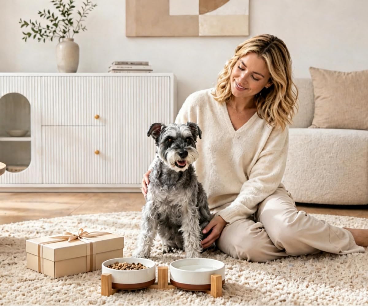 Elegant MALACASA pet feeding set enhances home decor while feeding pets.