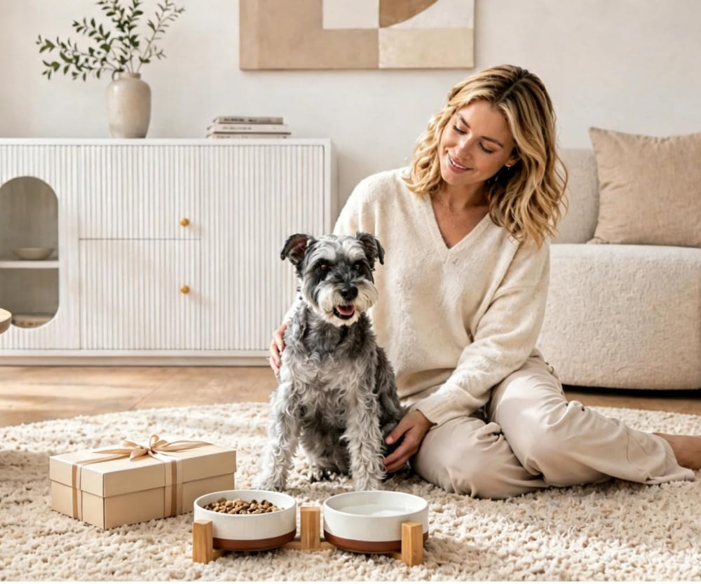 Elegant MALACASA pet feeding set enhances home decor while feeding pets.