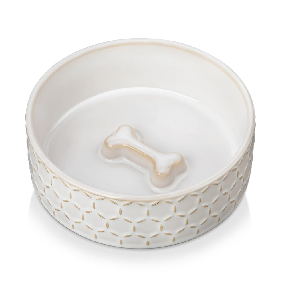 MALACASA honeycomb embossed dog bowl highlights durable ceramic for easy cleaning and stable feeding.
