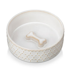 MALACASA honeycomb embossed dog bowl highlights durable ceramic for easy cleaning and stable feeding.