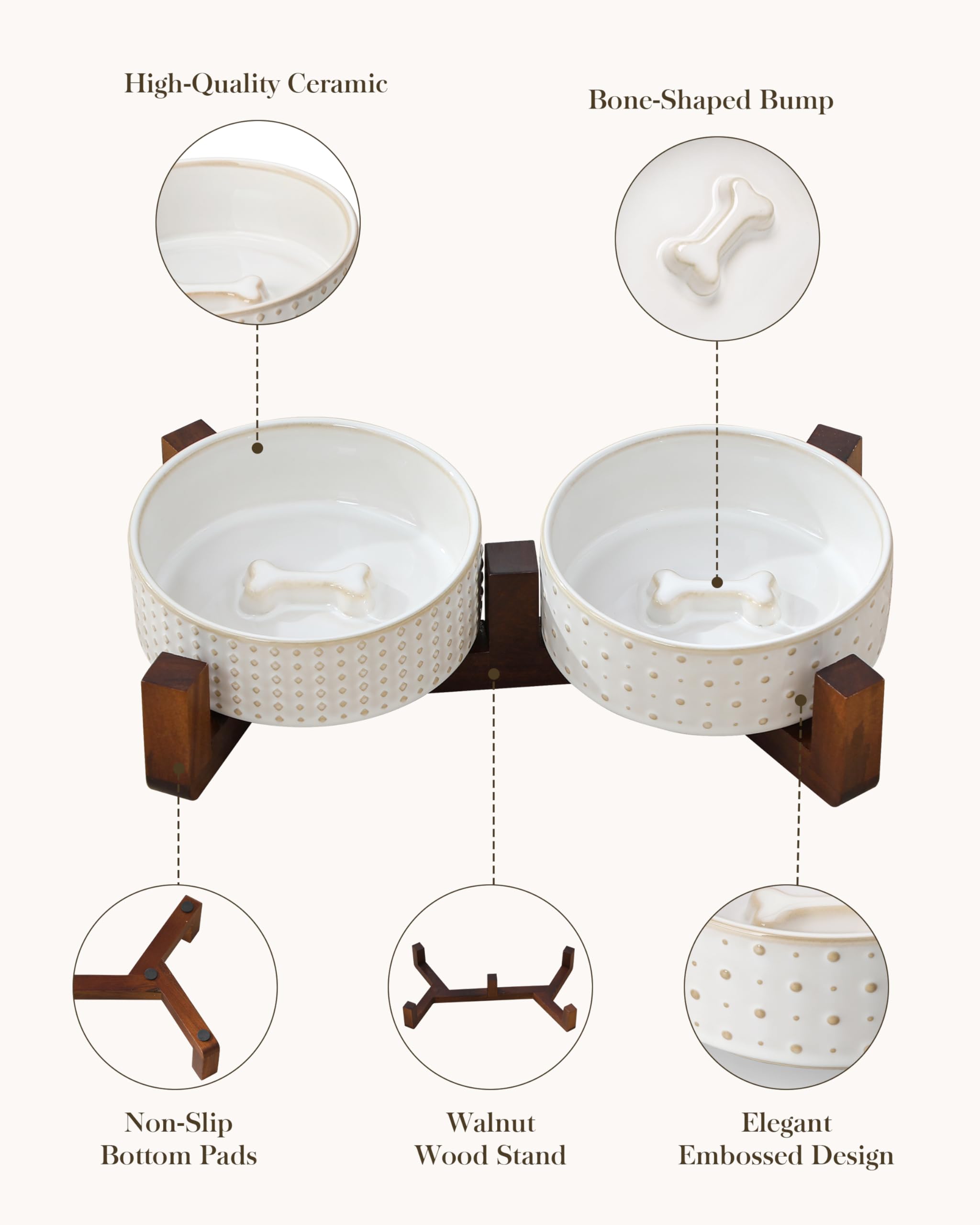 Removable bowls simplify cleaning and refilling after meals