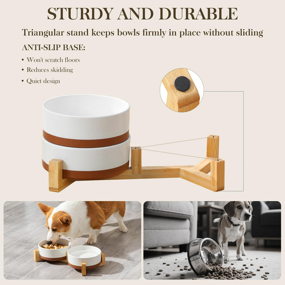 Wood stand with MALACASA bowls in a dining scene adds stylish pet dining.