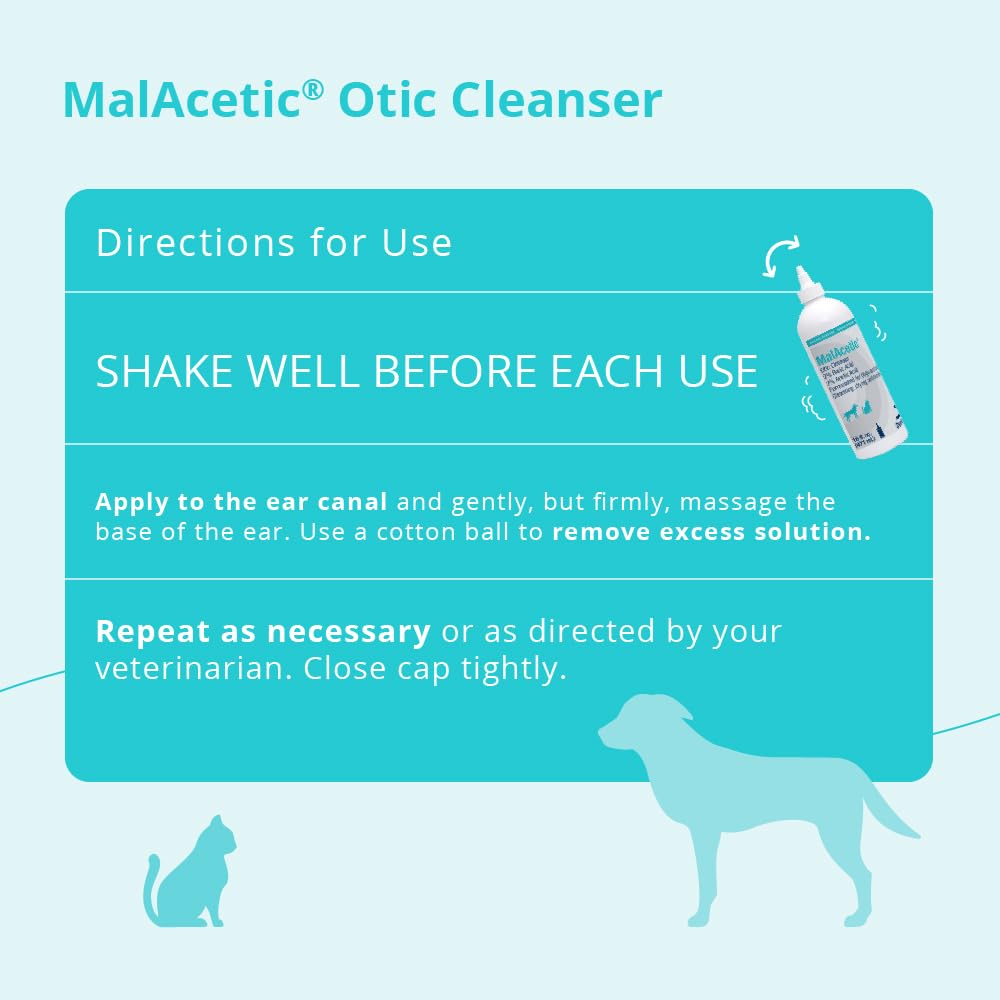 16-ounce MalAcetic Otic Cleanser bottle ready for routine ear care