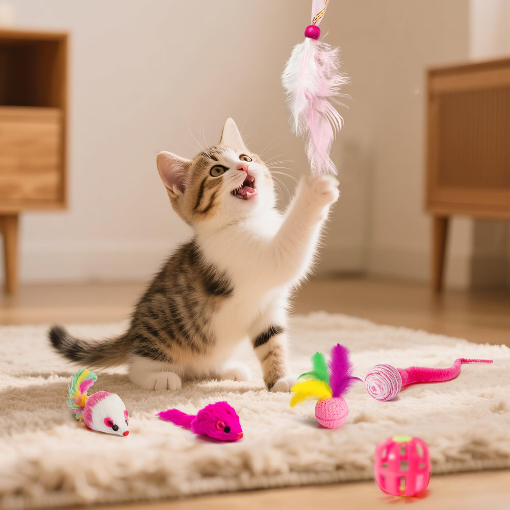 MALLMALL6 cat toy set cat wands with pink accents for interactive fun