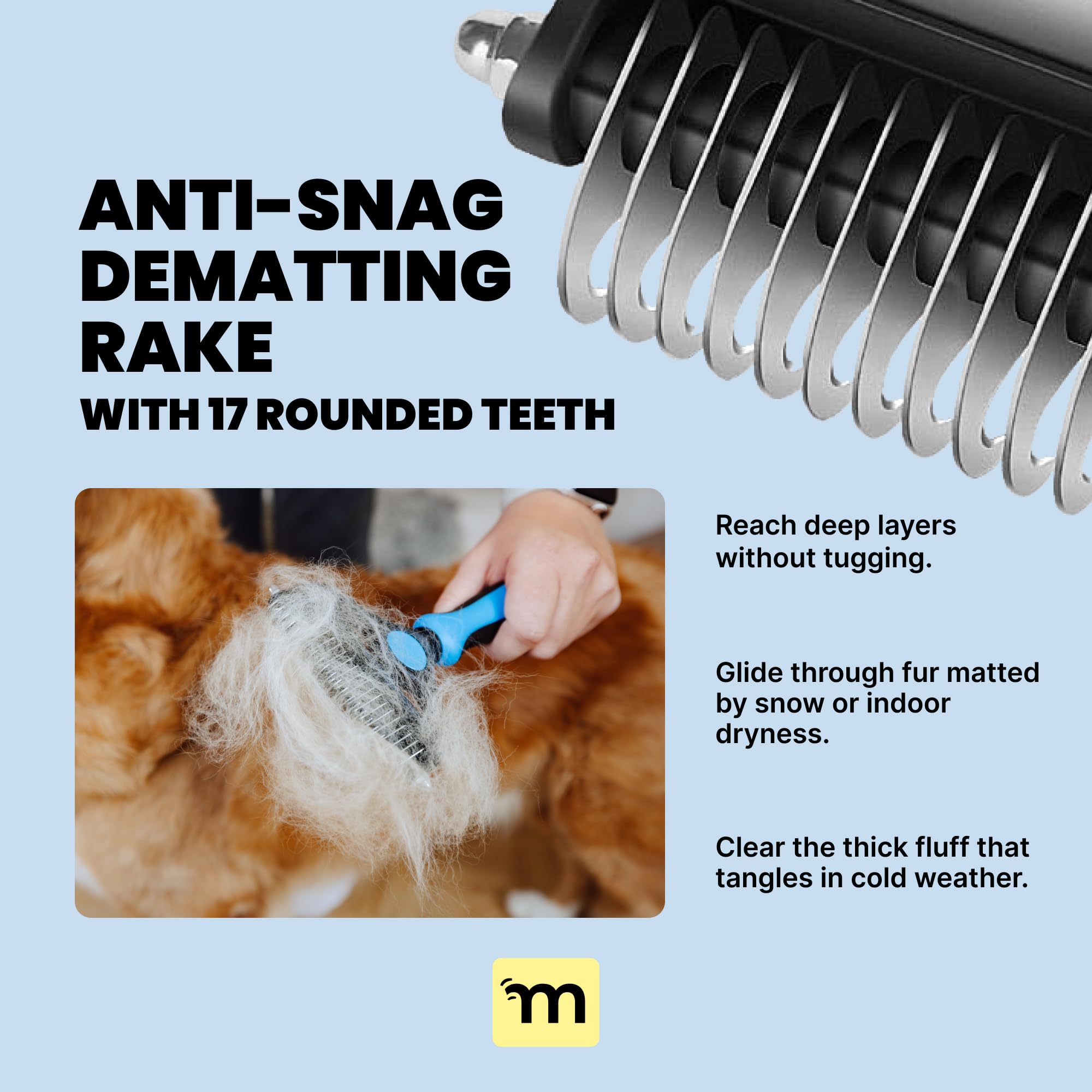MalsiPree dematting comb large blue removes mats gently on double-coated dogs